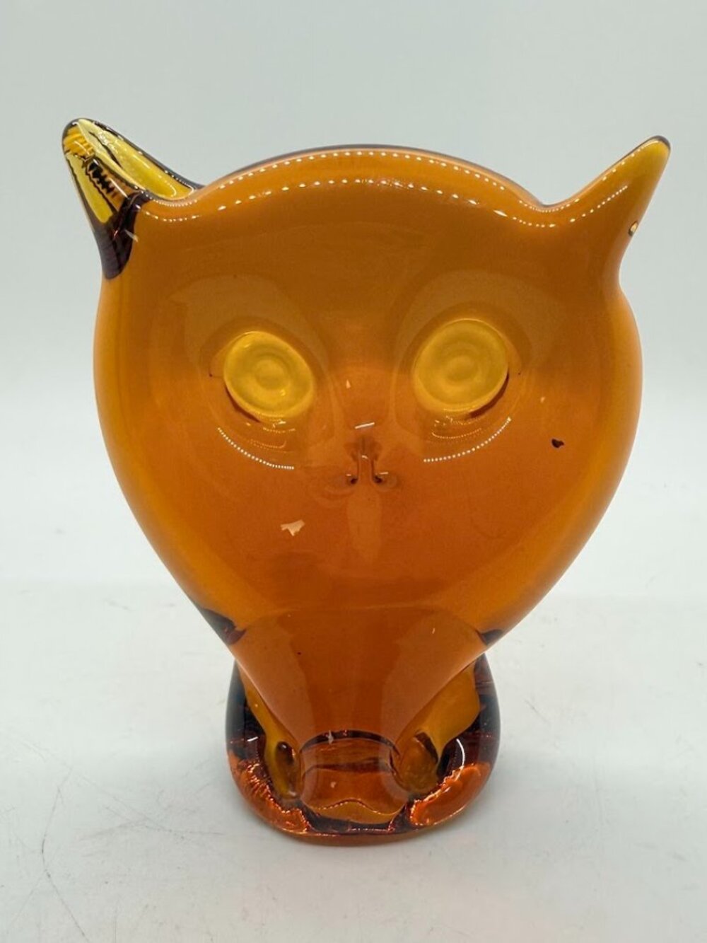 Vintage Viking Art Glass Amber Owl Figurine Paperweight Hand Blown MCM 4”